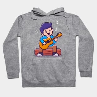 Cute Boy Playing Guitar Cartoon Hoodie